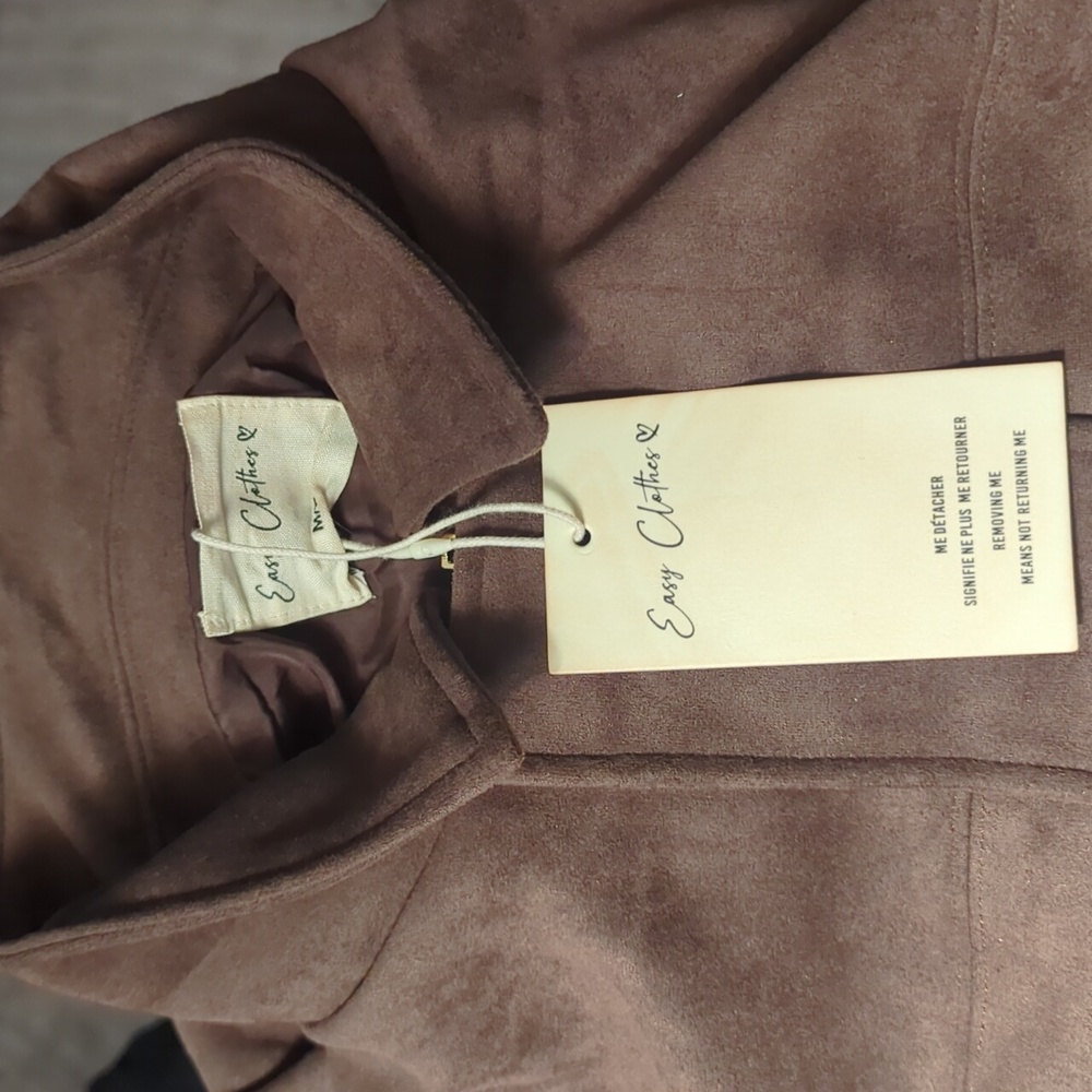 Easy Clothes Suede Chocolate Vegan Suede Lined Jacket Nwt S-M/M-L - Picture 7 of 8